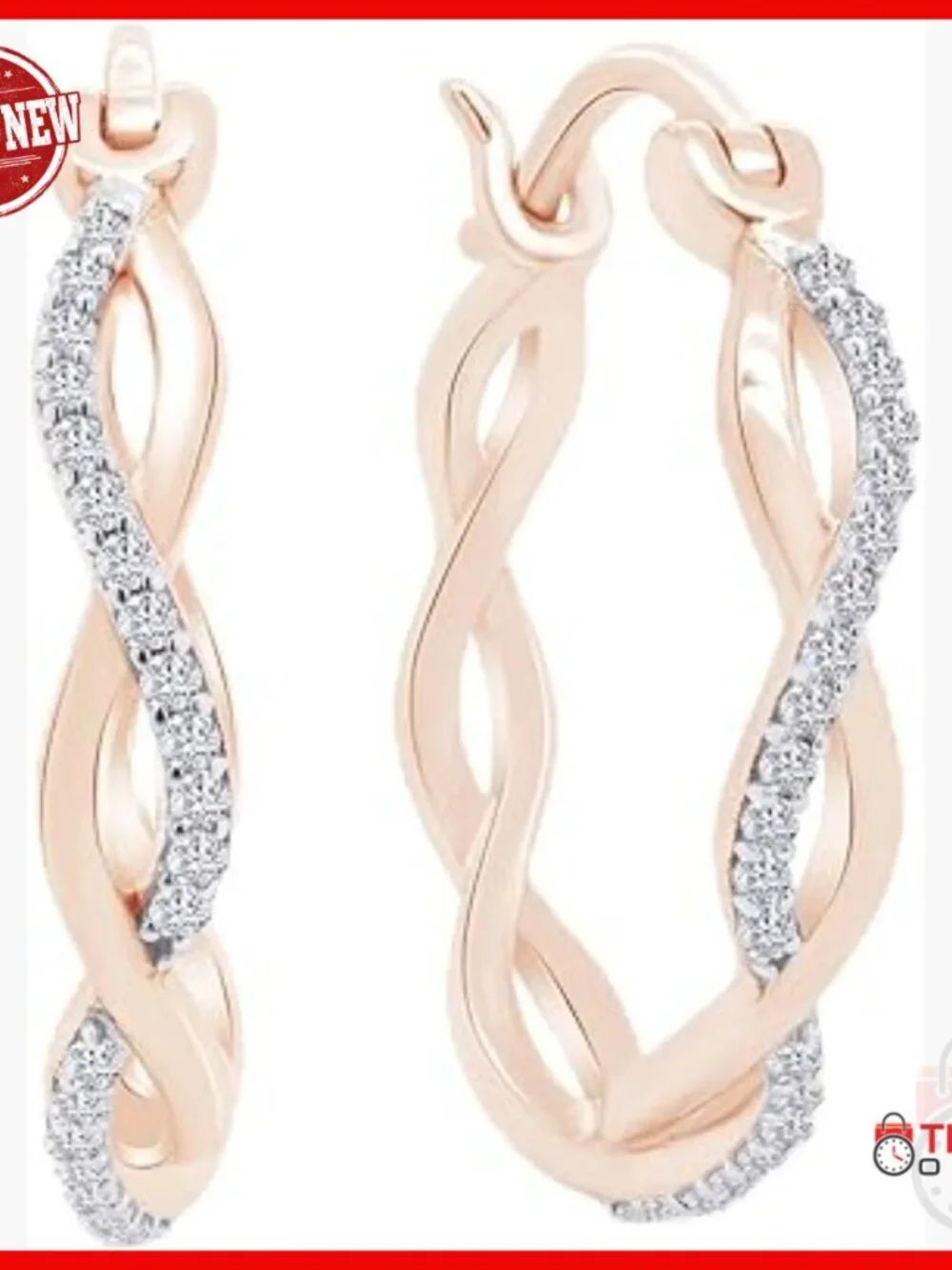 Twisted Hoop Diamond Earrings 14K Gold Plated Sterling Silver